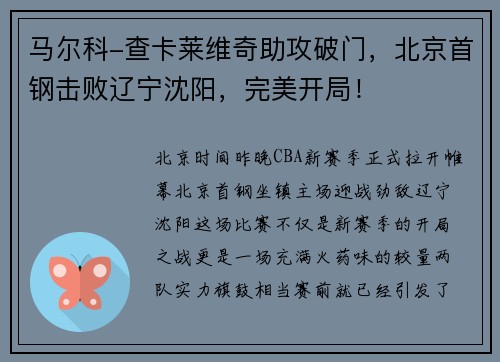 马尔科-查卡莱维奇助攻破门，北京首钢击败辽宁沈阳，完美开局！